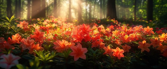 Sunlit Forest Floor, Azaleas in Bloom