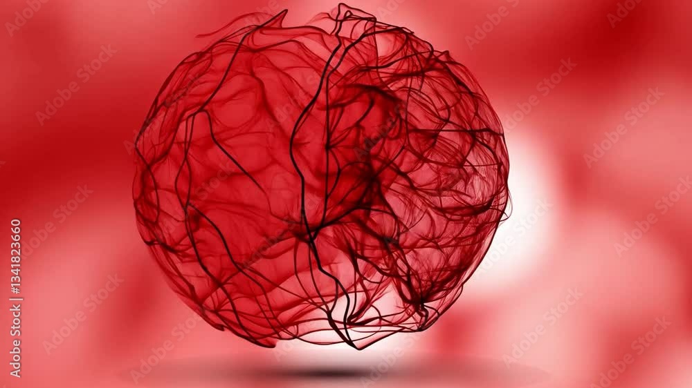 Poster abstract red sphere with intricate lines.
