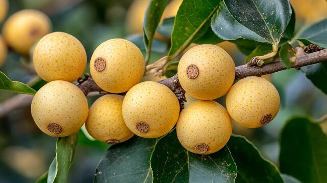 Cluster of Yellow Berries on Branch in Forest