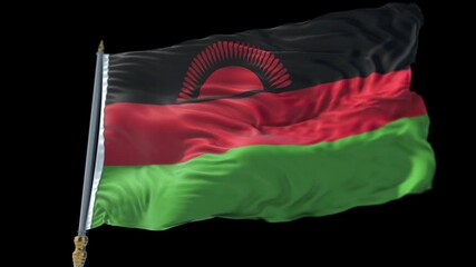 Malawian Flag on a flagpole Waving on Transparent Alpha Background