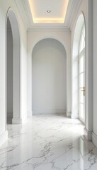 Elegant marble tile flooring against a pristine white wall , design, white wall, white
