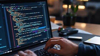 Coding on Laptop at Home - Powered by Adobe