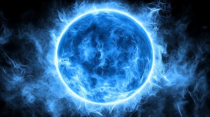 Obraz premium A luminous blue sphere surrounded by glowing energy effects