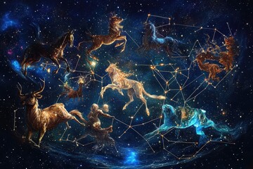 Create a picture of the 12 zodiac constellations 