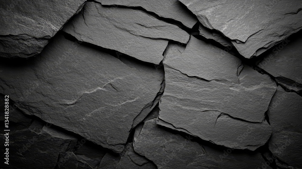 Poster close-up view of textured dark slate stone surface with natural patterns and shadows