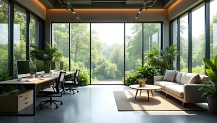 Modern Eco-Friendly Office: A Productive Workspace Merging Nature, Light, and Contemporary Design
