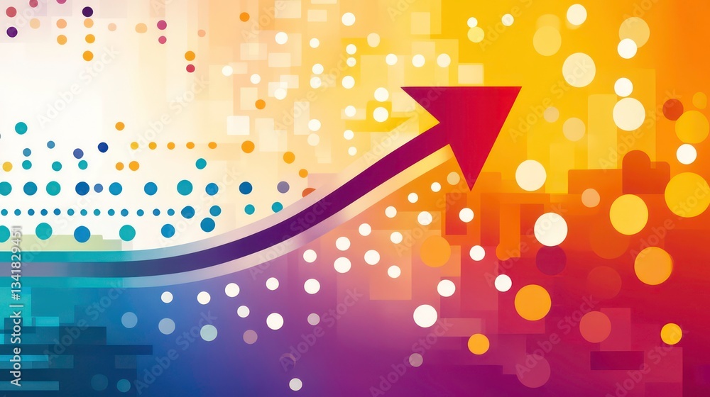 Poster abstract technology background with rising arrow and colorful dots