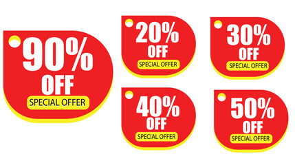 Obraz premium Special Offer Discount Tags With 20%, 30%, 40%, 50%, And 90% Off On White Background