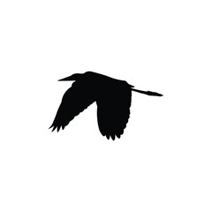 Black silhouette of a heron on a transparent background