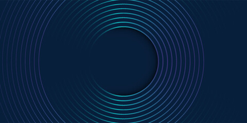 Blue abstract background with spiral circle lines, technology futuristic template. Vector illustration.