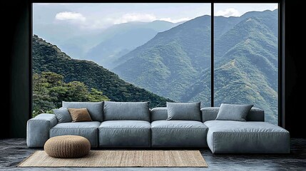 Modern Sectional Sofa Mountain View Living Room Interior