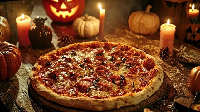 pizza in the style of Halloween. selective focus