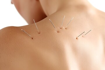 Needle Therapy: An intimate view showcases needles inserted into a person's back, offering a glimpse into the holistic practice and its potential to promote well-being.