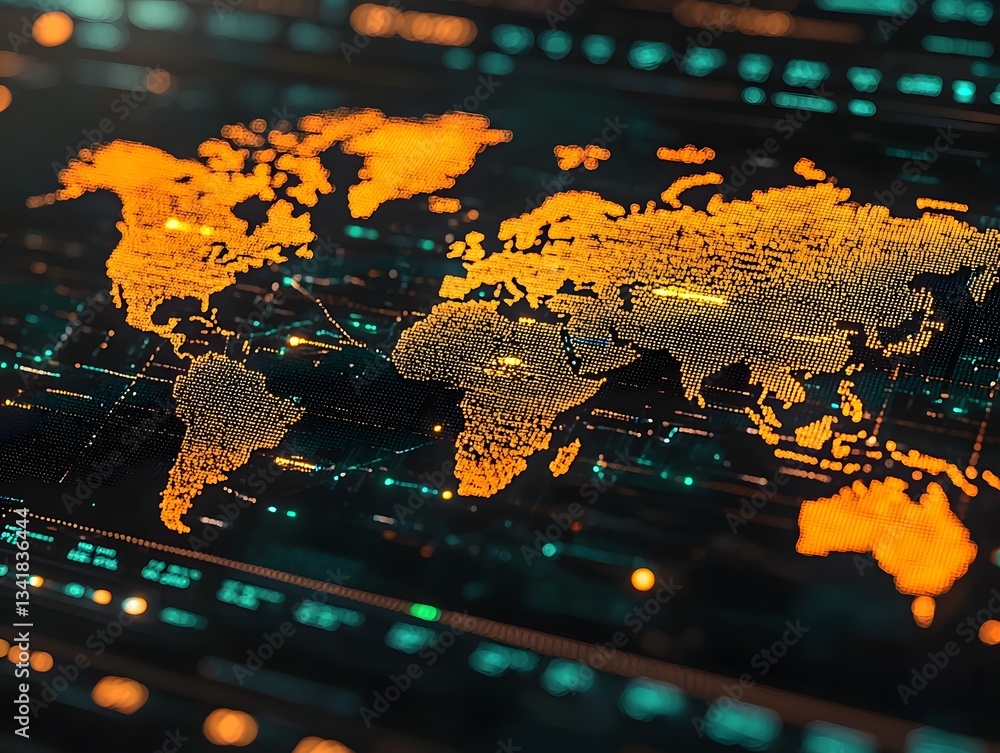 Poster a dynamic world map showcasing global exchanges and trade routes