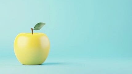 Yellow Apple Minimalist 3D Render Single Fruit on Blue Background, 3D rendering, product photography, digital art Digital Art, Minimalism