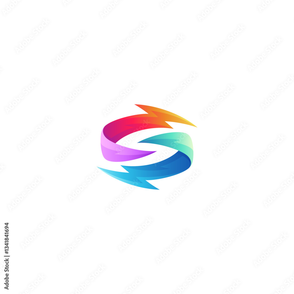Aufkleber s letter logo with thunder lightning combination in 3d colorful gradient design style