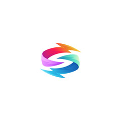 s letter logo with thunder lightning combination in 3d colorful gradient design style
