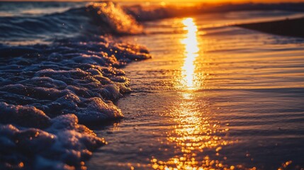 Sunset over the ocean. A breathtaking sunset casting warm hues over the ocean waves