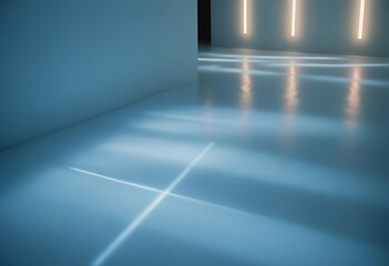 Fototapeta premium Soft light reflections on a blue floor
