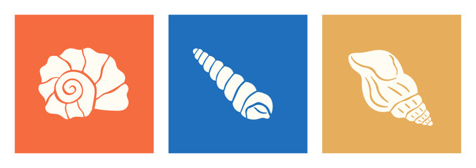 Minimalist templates with shells. Tropical marine summer background illustration.