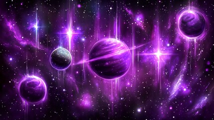 A Beautiful Purple Universe Showing Planets And Sparkling Stars