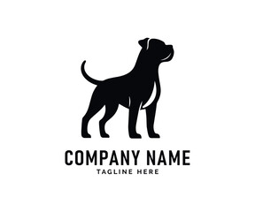 Dog Logo Design. Black Boxer Dog Silhouette, Canine Breed, Loyal Pet, Strong Animal