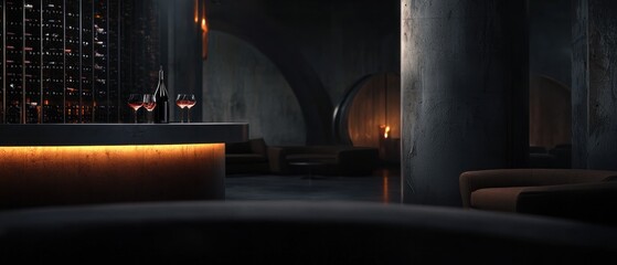 Dark Wine Cellar Bar with Lounge Area