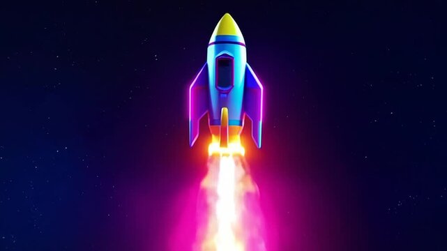 A nostalgic pixel-art style rocket launch
