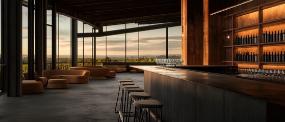 Modern Winery Bar & Lounge with Panoramic Views