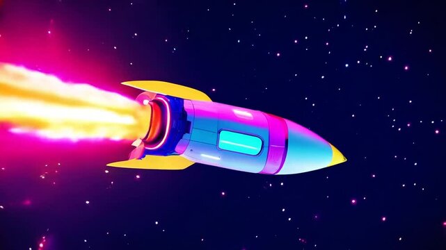 A nostalgic pixel-art style rocket launch