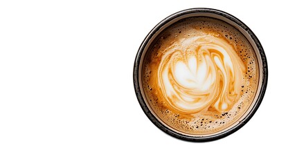 A cup cappuccino with foam art, isolated on white background