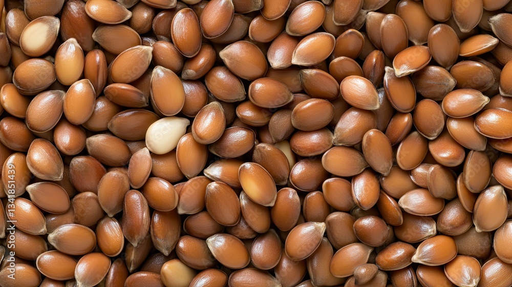 Poster brown seeds scattered on surface showing texture and variation in color under natural lighting