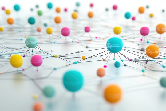 Colorful abstract network depicting connections and interactions in a digital space - Powered by Adobe