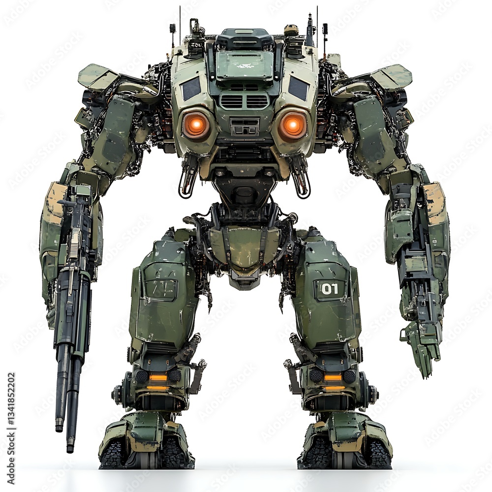Poster military mech: a formidable military mech, armored and equipped with powerful weaponry, stands ready