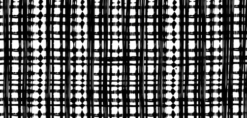 Abstract monochrome vector seamless pattern with scribbled ink brush stripes texture, hand drawn, retro