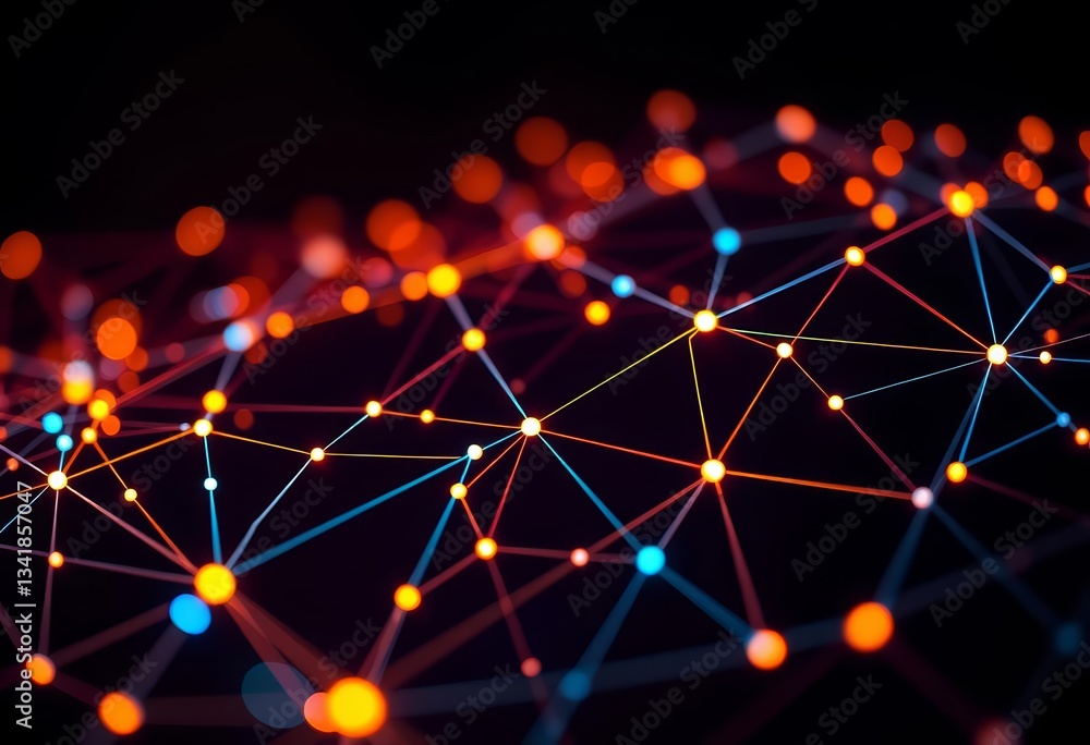 Aufkleber abstract network connection nodes glowing on dark background, technology background, web