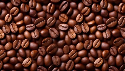 Fototapeta premium Seamless texture of roasted coffee beans creating a dark brown glossy background