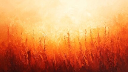 Warm Orange Sunset Over a Field of Grass