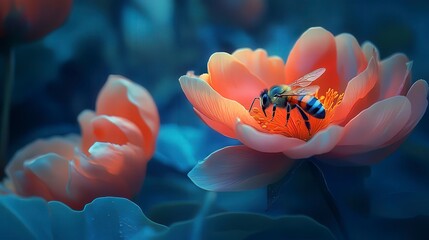 Fototapeta premium close up of bee on the flower, bee on flower in the nature