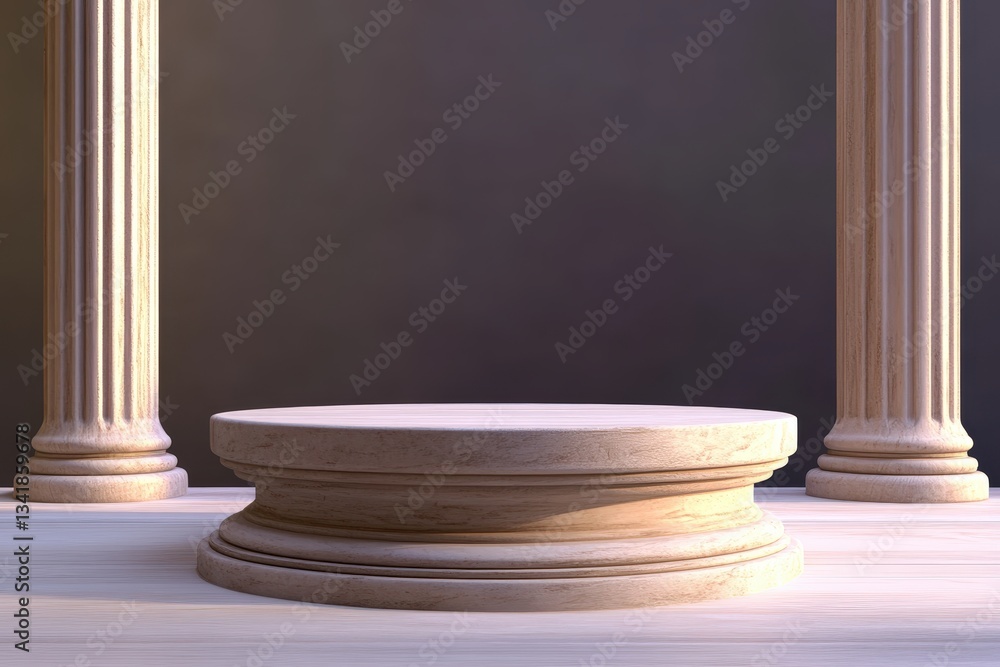 Poster a pedestal stage with supporting columns in a presentation style