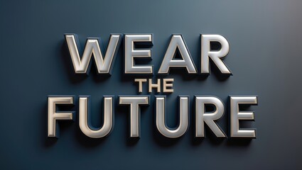 Stylized metallic text illustrating the concept of futuristic fashion with a dark background