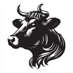 Fototapeta premium Black silhouette of a standing cow, on a clean white background