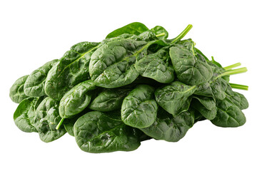 Obraz premium PNG cut out isolated background. Fresh, vibrant green spinach leaves with a slightly wilted texture, grilled to enhance their natural flavor.