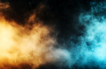 A mesmerizing blend of orange and blue clouds swirling in a cosmic backdrop, evoking a sense of wonder and tranquility. Ideal for artistic projects or themes on nature and space.