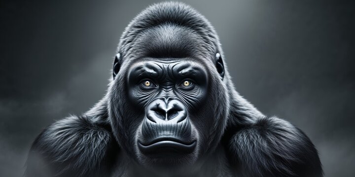 Intense Gaze of a Powerful Gorilla in Shadowy Darkness
