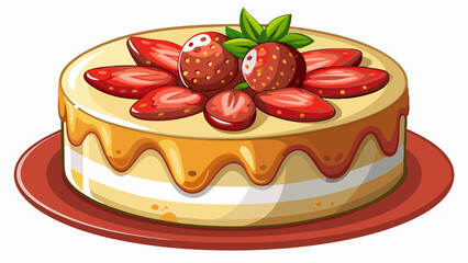Cheesecake with strawberries on top. A delicious looking cheesecake with glaze and fruits on top. Creamy and tasty dessert. Food content White background