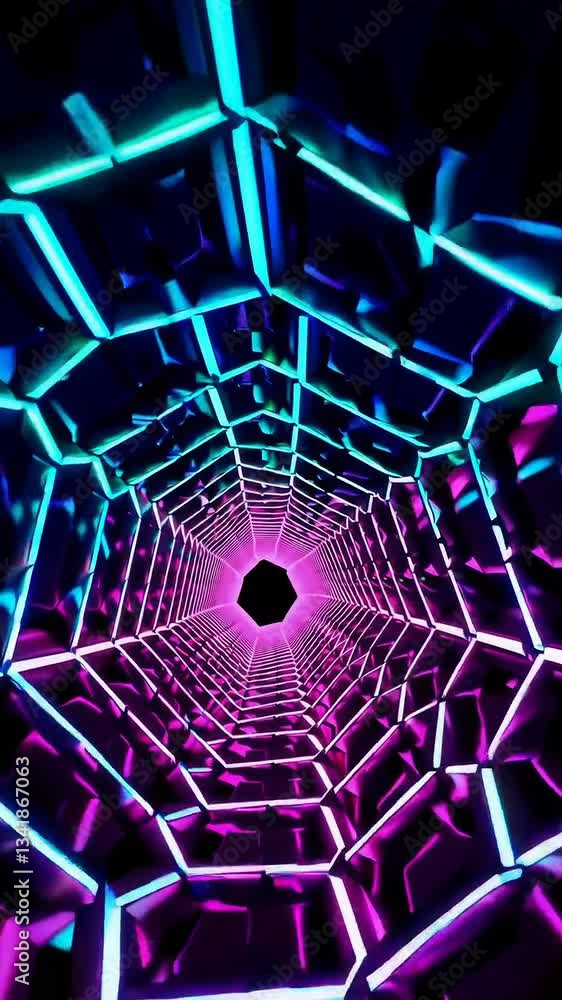 Poster mesmerizing neon tunnel journey with pulsating colors and geometric symmetry