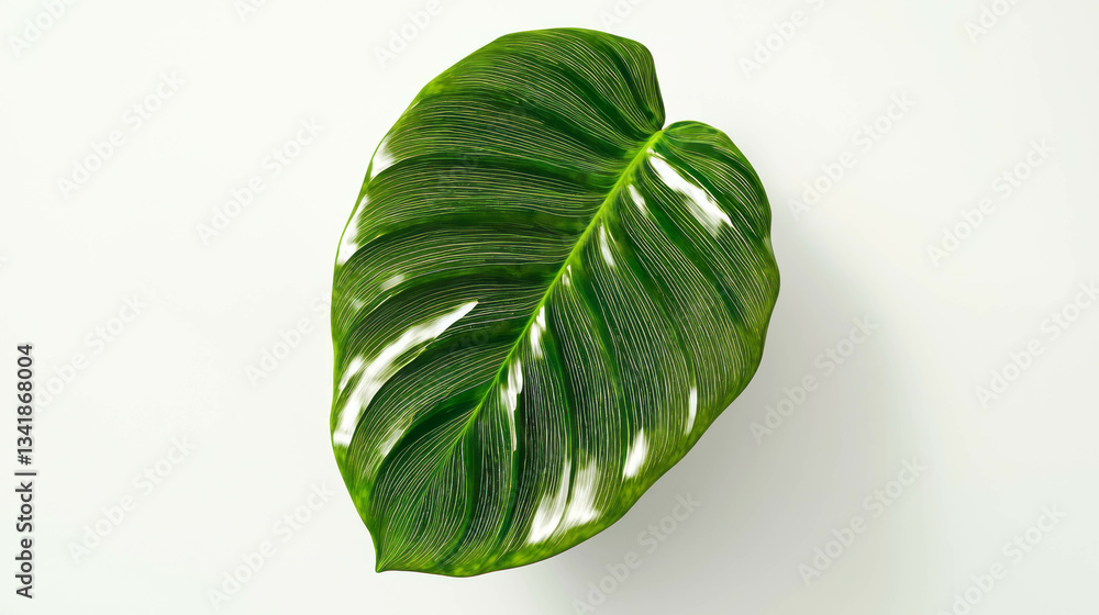 Poster realistic calathea leaf with intricate patterns for nature design and decor