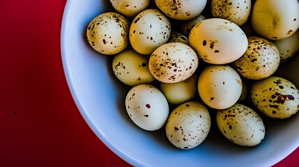 Obraz premium Quail eggs in bowl on table