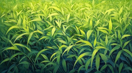 Lush Green Foliage Field in Bright Sunlight